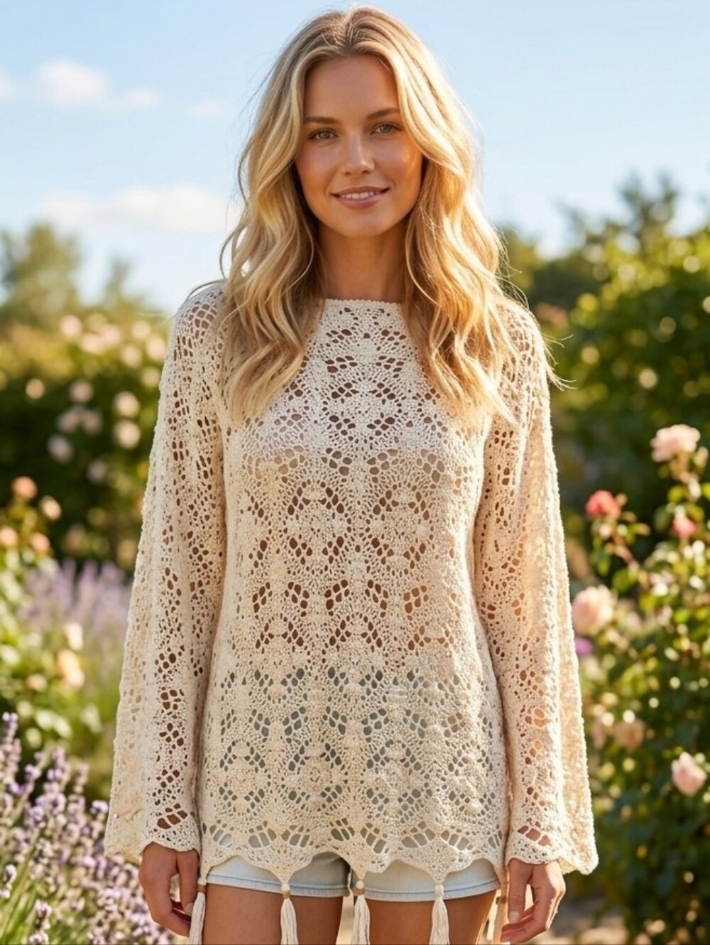 Crochet Bell Sleeve Lightweight Sweater